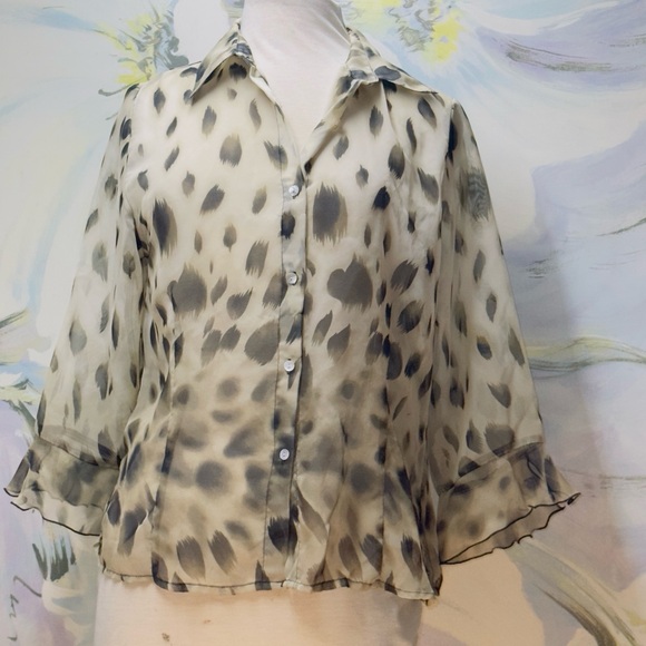 Tops - Elegant Leopard Print Sheer Blouse